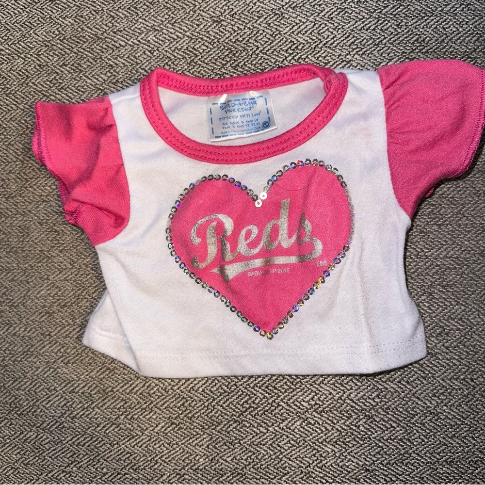 Build-A-Bear Cincinnati Reds Heart Shirt MLBP 2015 Pink & White T-Shirt BAB